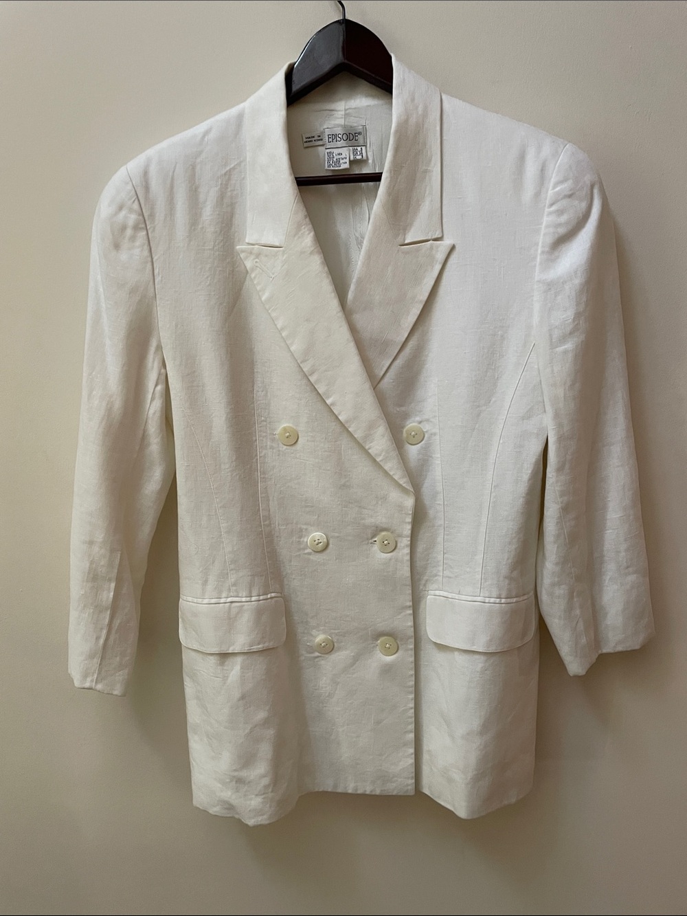 90s Episode Double-Breasted White Linen Blazer
